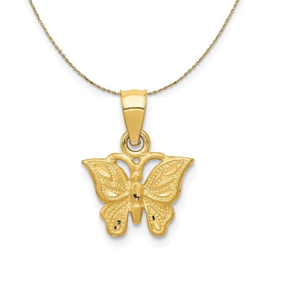14k Yellow Gold Diamond Cut Butterfly (11mm) Necklace - 20 Inch